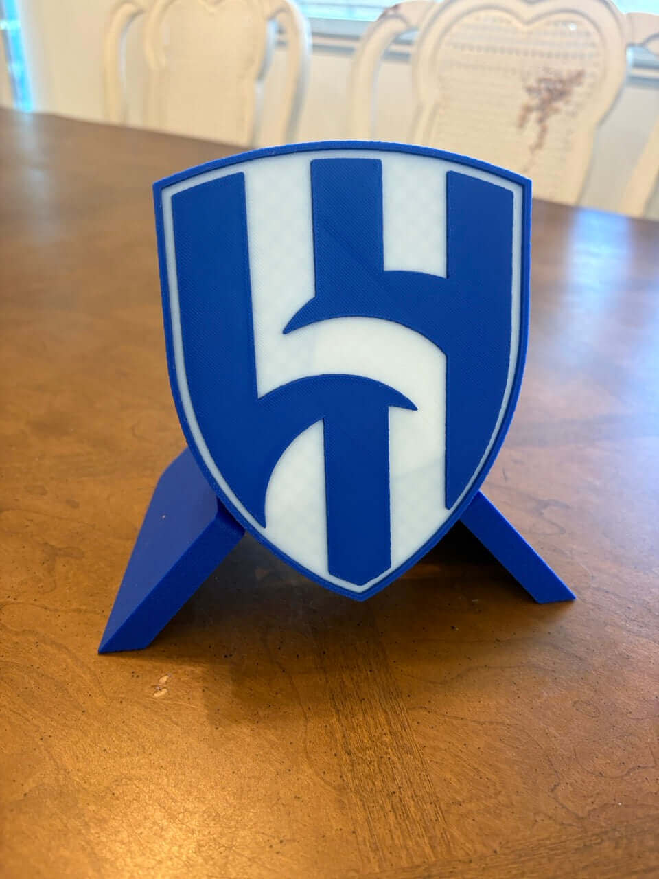 3D printed Al Hilal FC plaque showcasing vibrant blue colors and unique design, perfect for soccer fans and decorations.