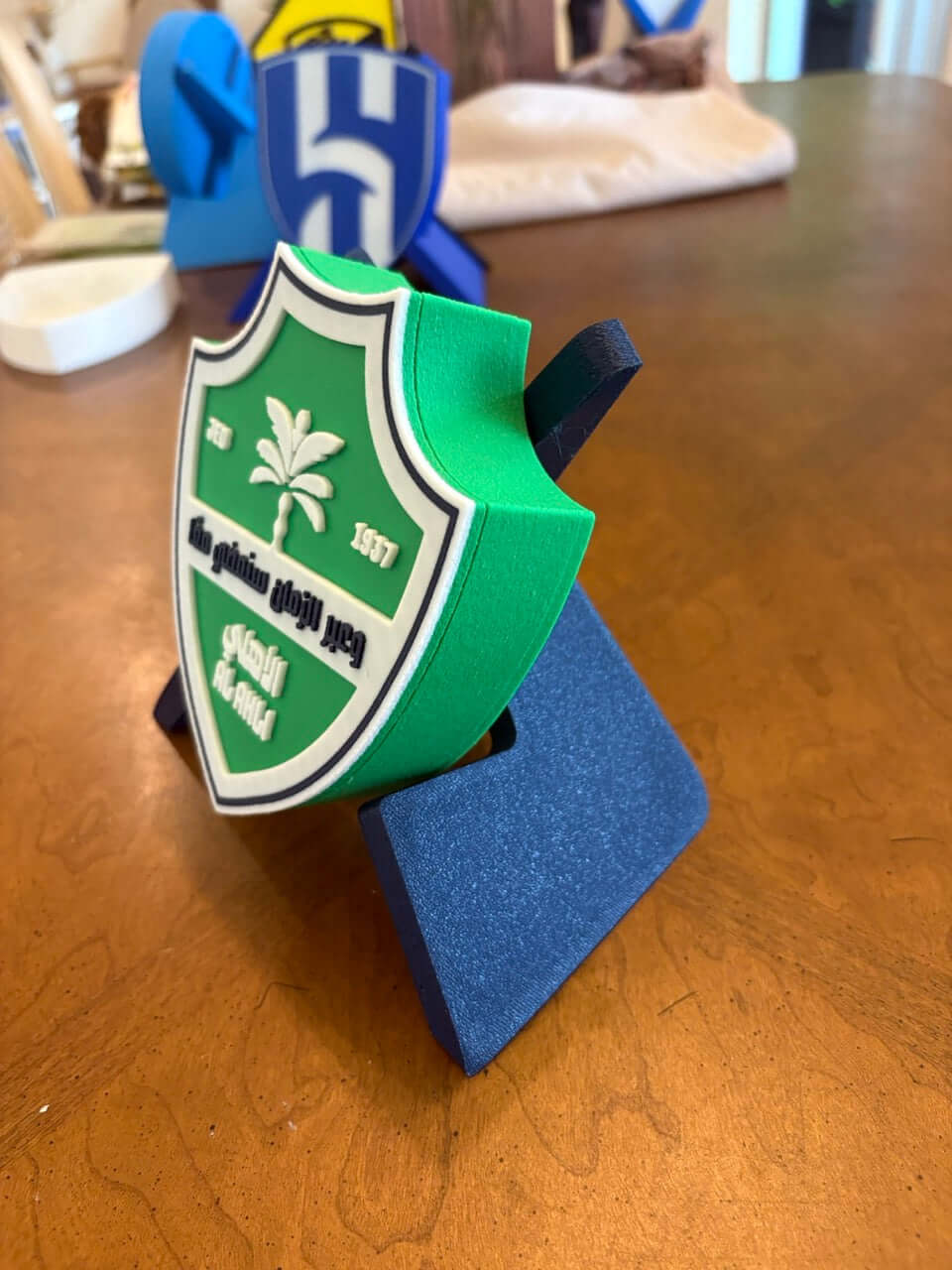 Customizable Al-Ahli Saudi FC 3D printed plaque in green and blue, showcasing vibrant colors and detailed crest.