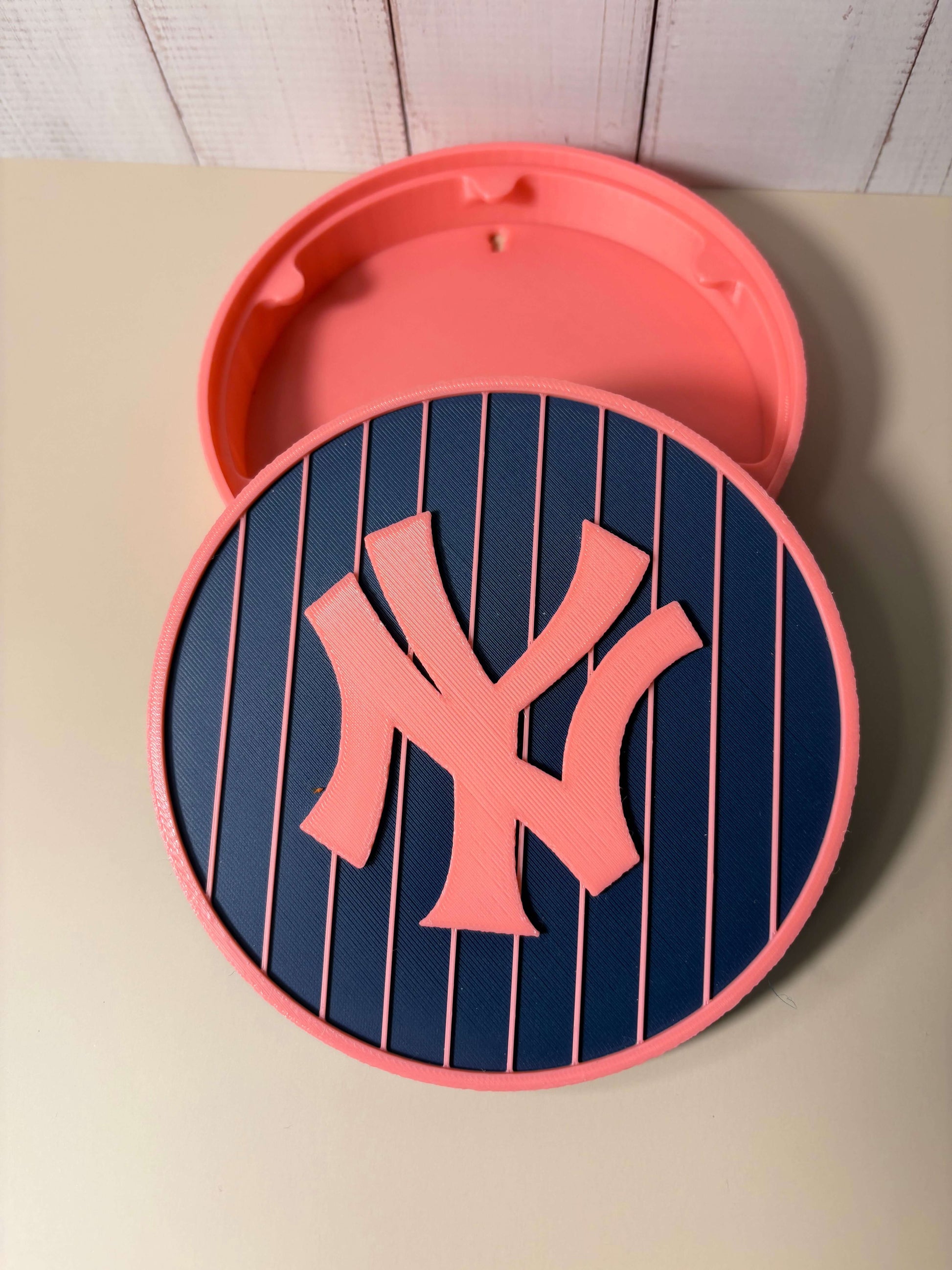 NY Yankees 3D Logo Stash Box in pink and blue, showcasing unique design with vibrant colors and high-quality materials.