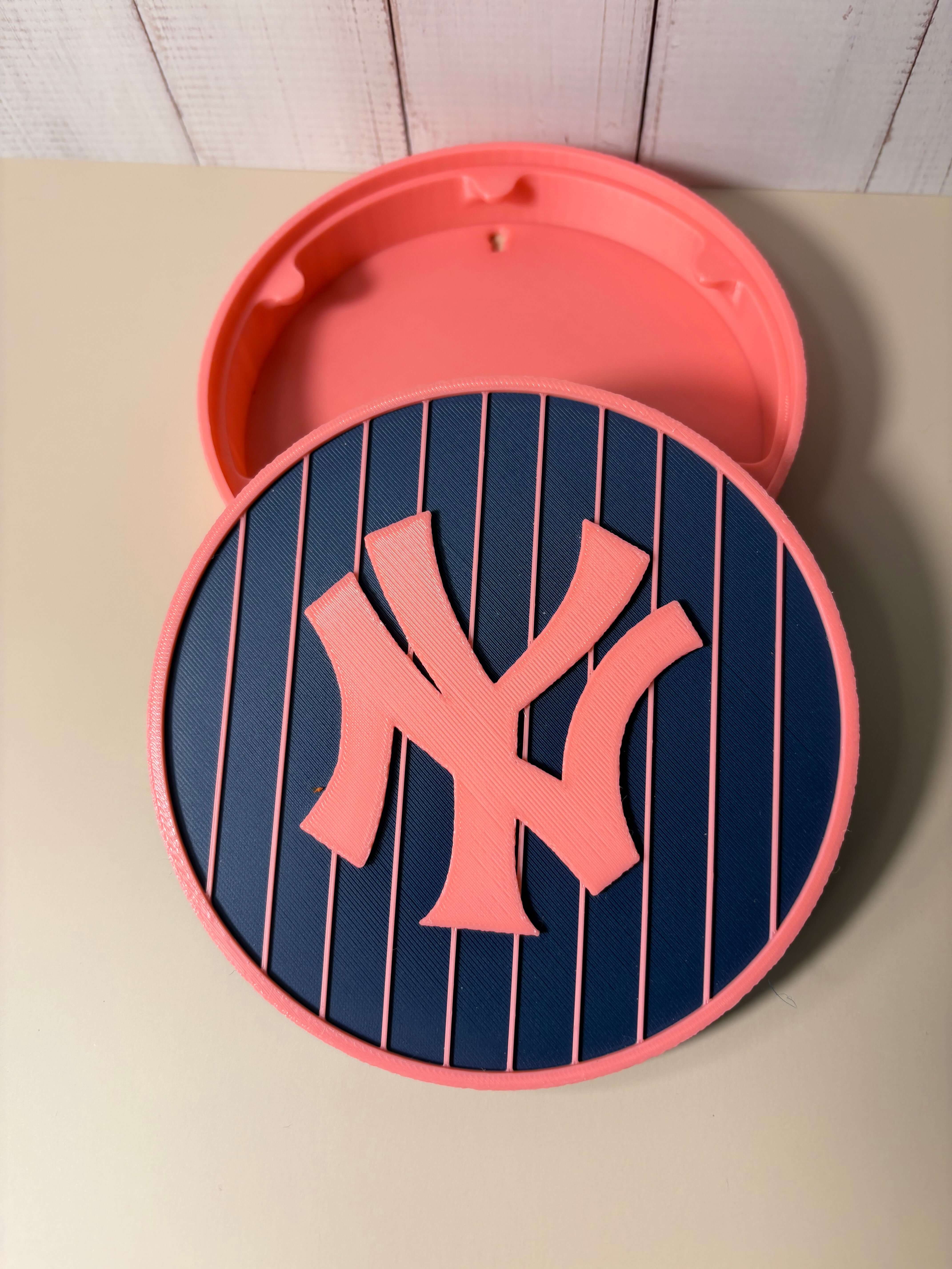 NY Yankees 3D Logo Stash Box in pink and blue, showcasing unique design with vibrant colors and high-quality materials.