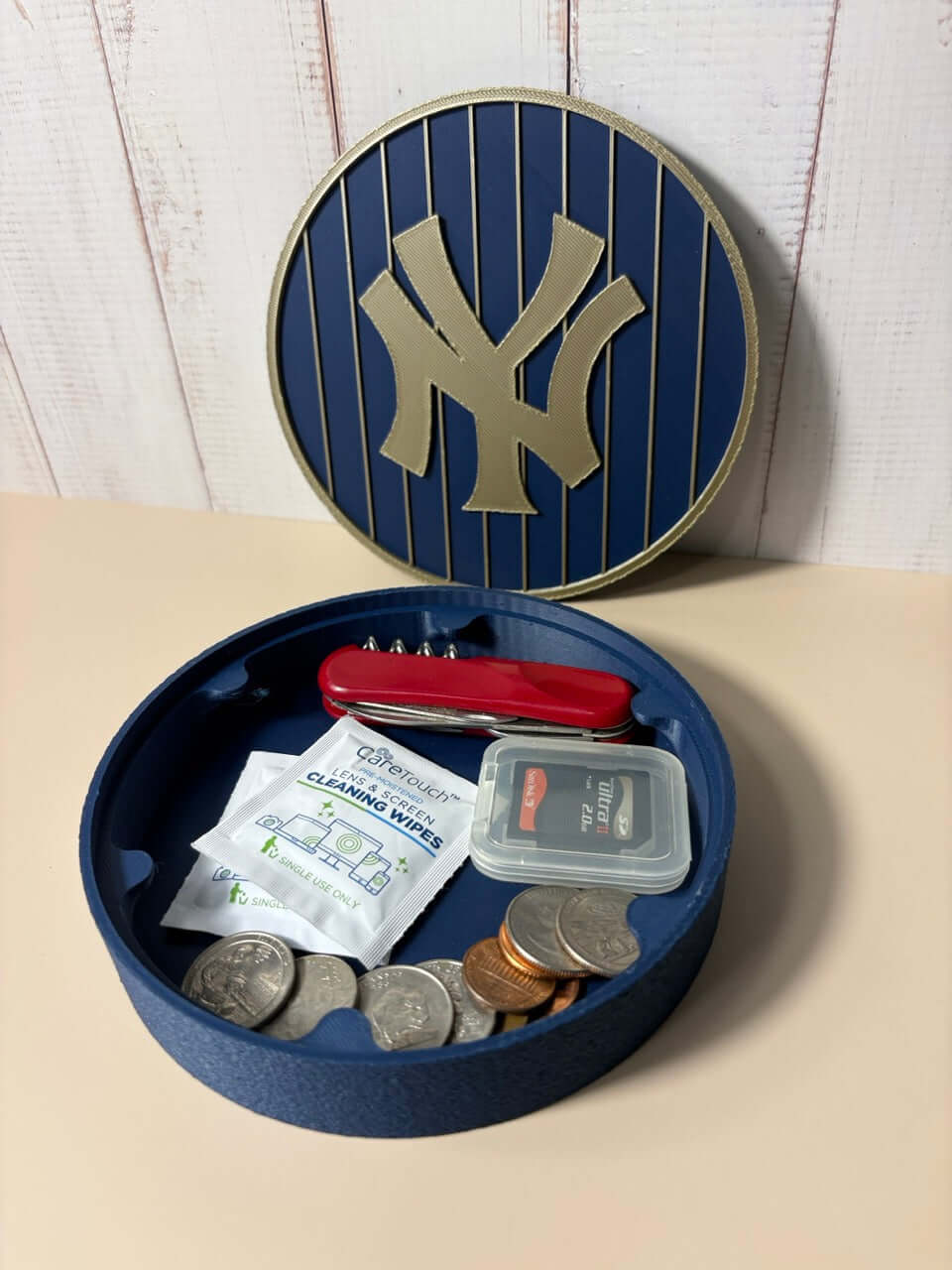 NY Yankees 3D Logo Stash Box with vibrant colors, high quality materials, perfect for organizing small items and adding sports spirit.