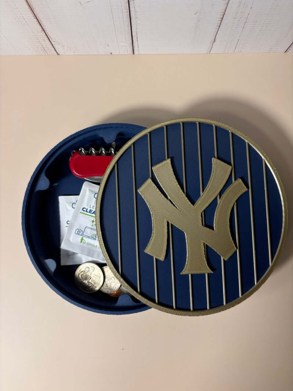 NY Yankees 3D Logo Stash Box with vibrant colors, crafted from high-quality materials and unique design for sports enthusiasts.