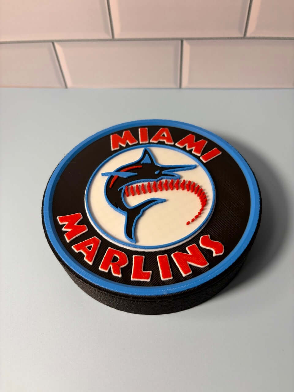 3D printed Miami Marlins stash box, vibrant colors, unique piece, no assembly required, customizable fan gift.