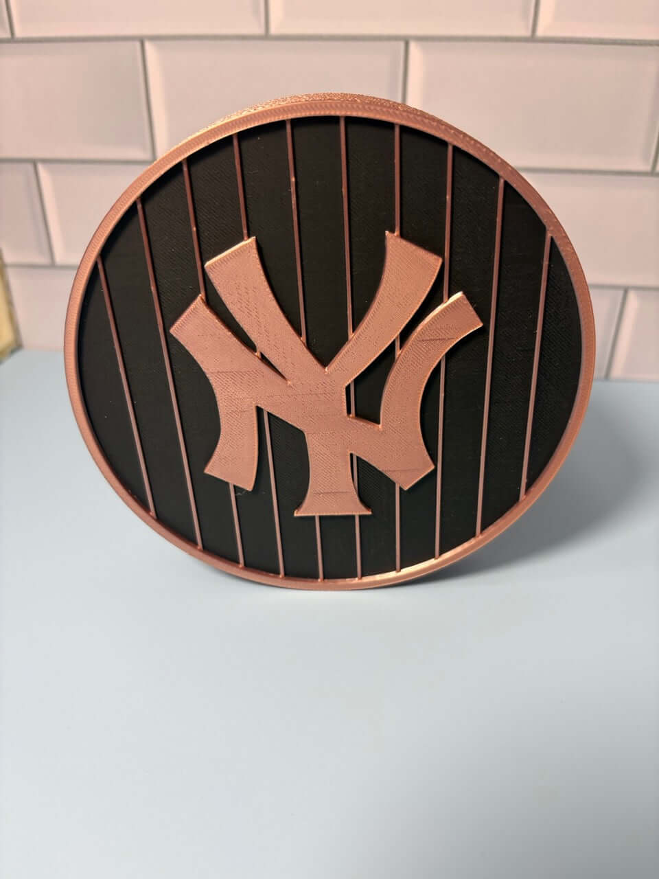 Customized NY Yankees 3D Logo Stash Box: Unique MLB Baseball Fan Gift. Rose Gold and Black Tiki-Taka3D
