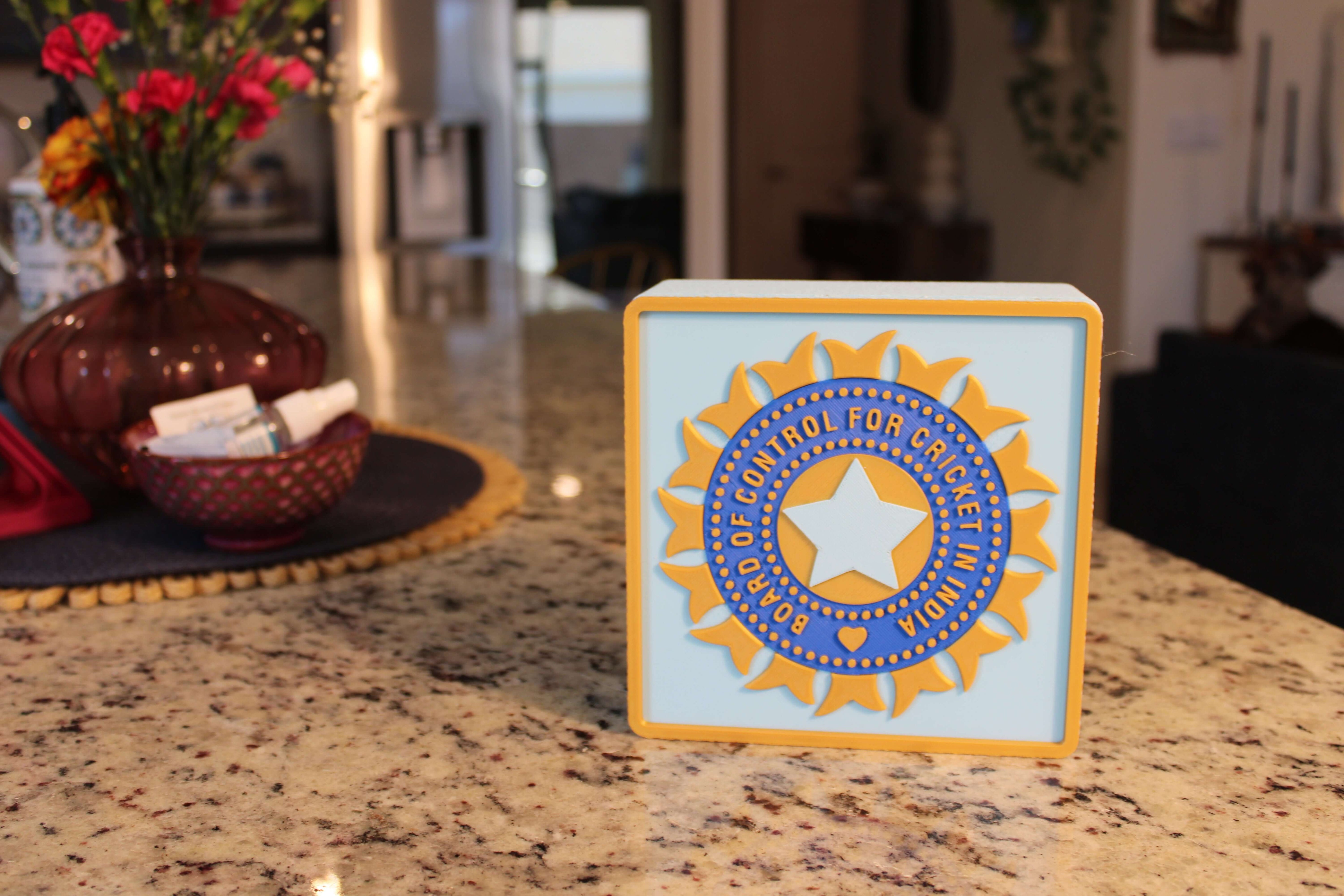 Official India Cricket BCCI 3D Printed Plaque – Customizable Fan Art & Desk Decor Tiki-Taka3D