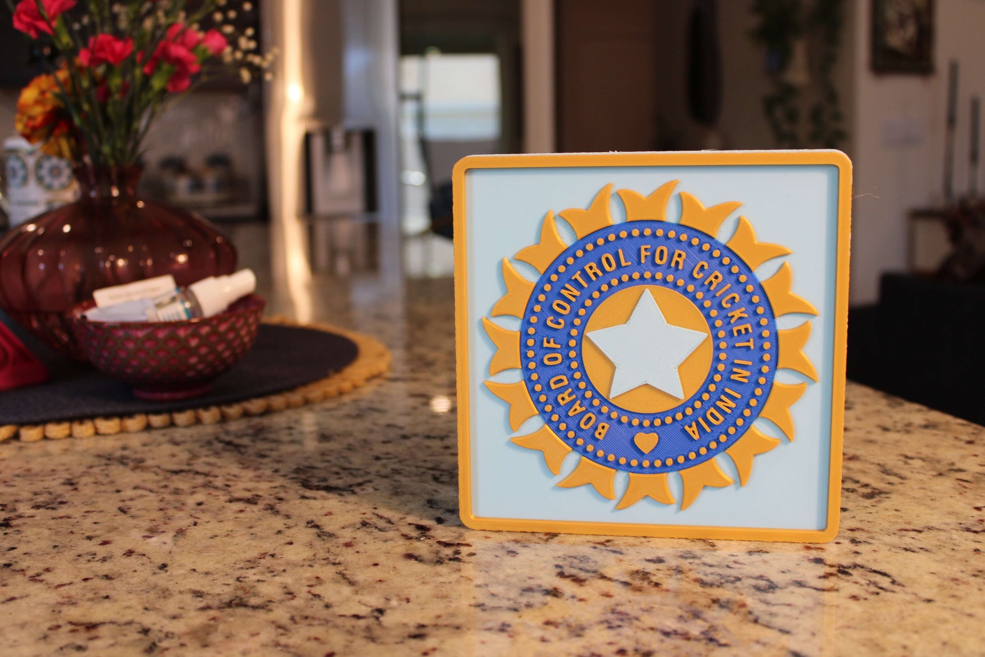 Official India Cricket BCCI 3D Printed Plaque – Customizable Fan Art & Desk Decor Tiki-Taka3D