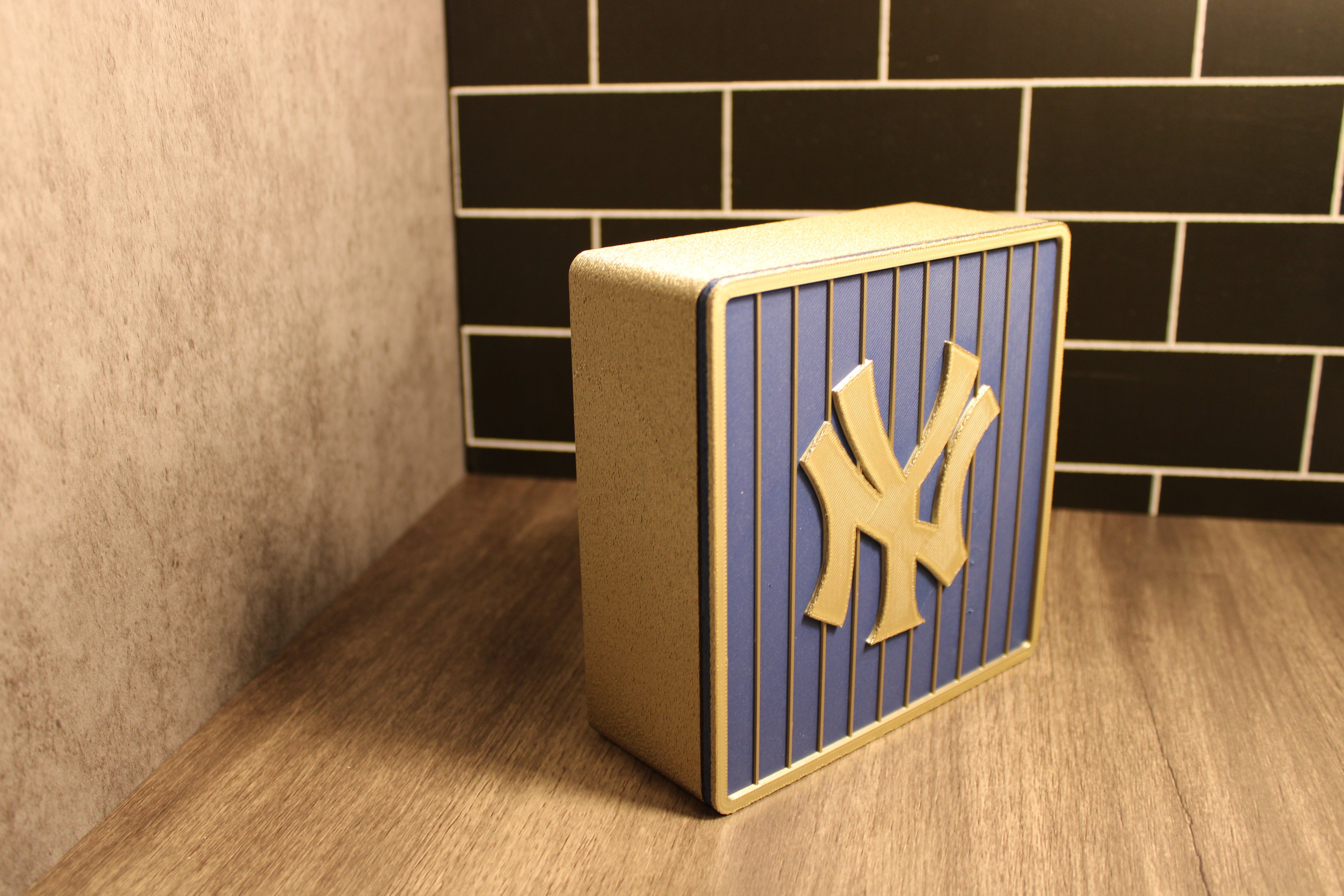 NY Yankees 3D Logo Stash Box. Blue and Iridium Gold Colored. Tiki-Taka3D