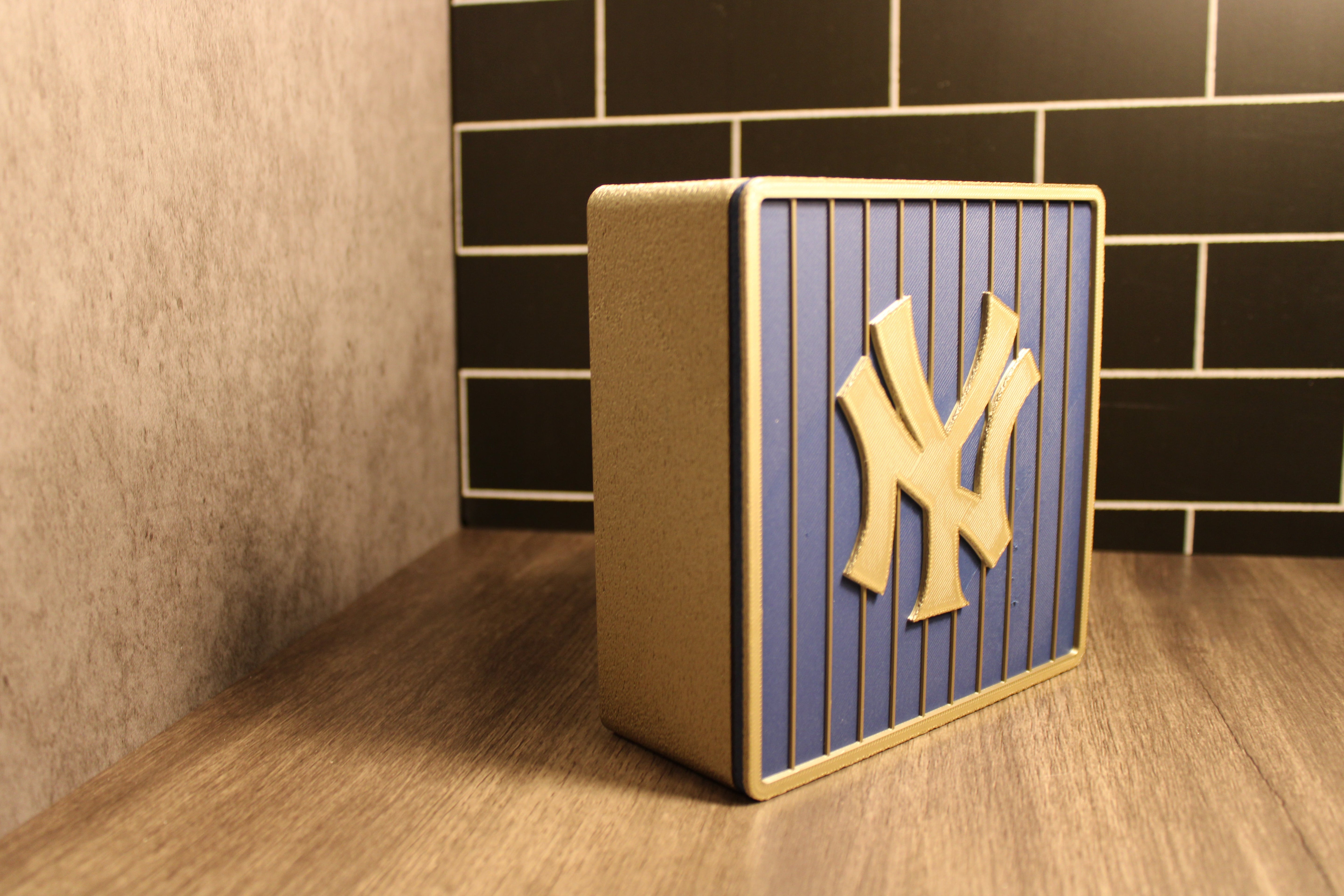 NY Yankees 3D Logo Stash Box. Blue and Iridium Gold Colored. Tiki-Taka3D