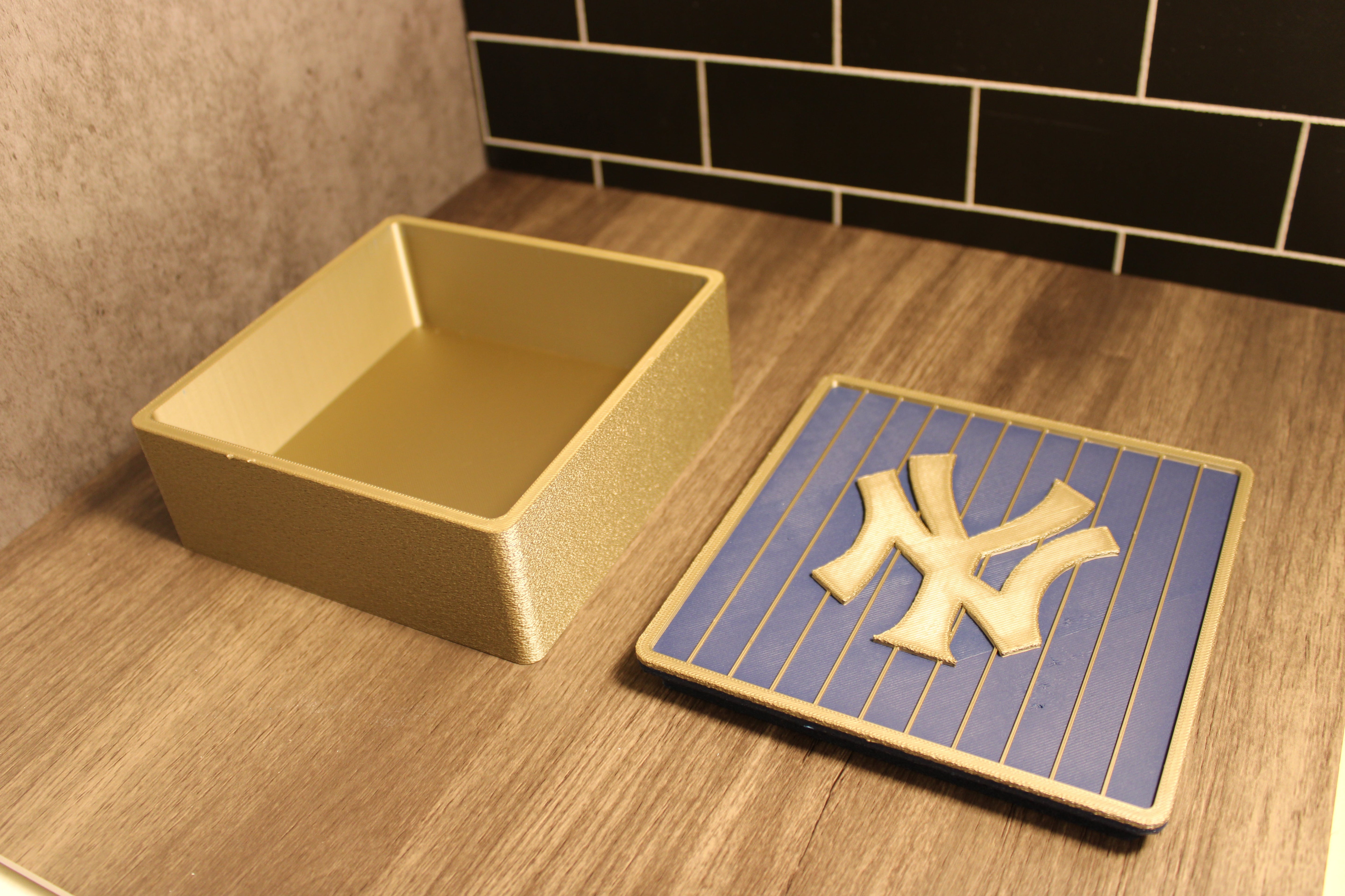 NY Yankees 3D Logo Stash Box. Blue and Iridium Gold Colored. Tiki-Taka3D