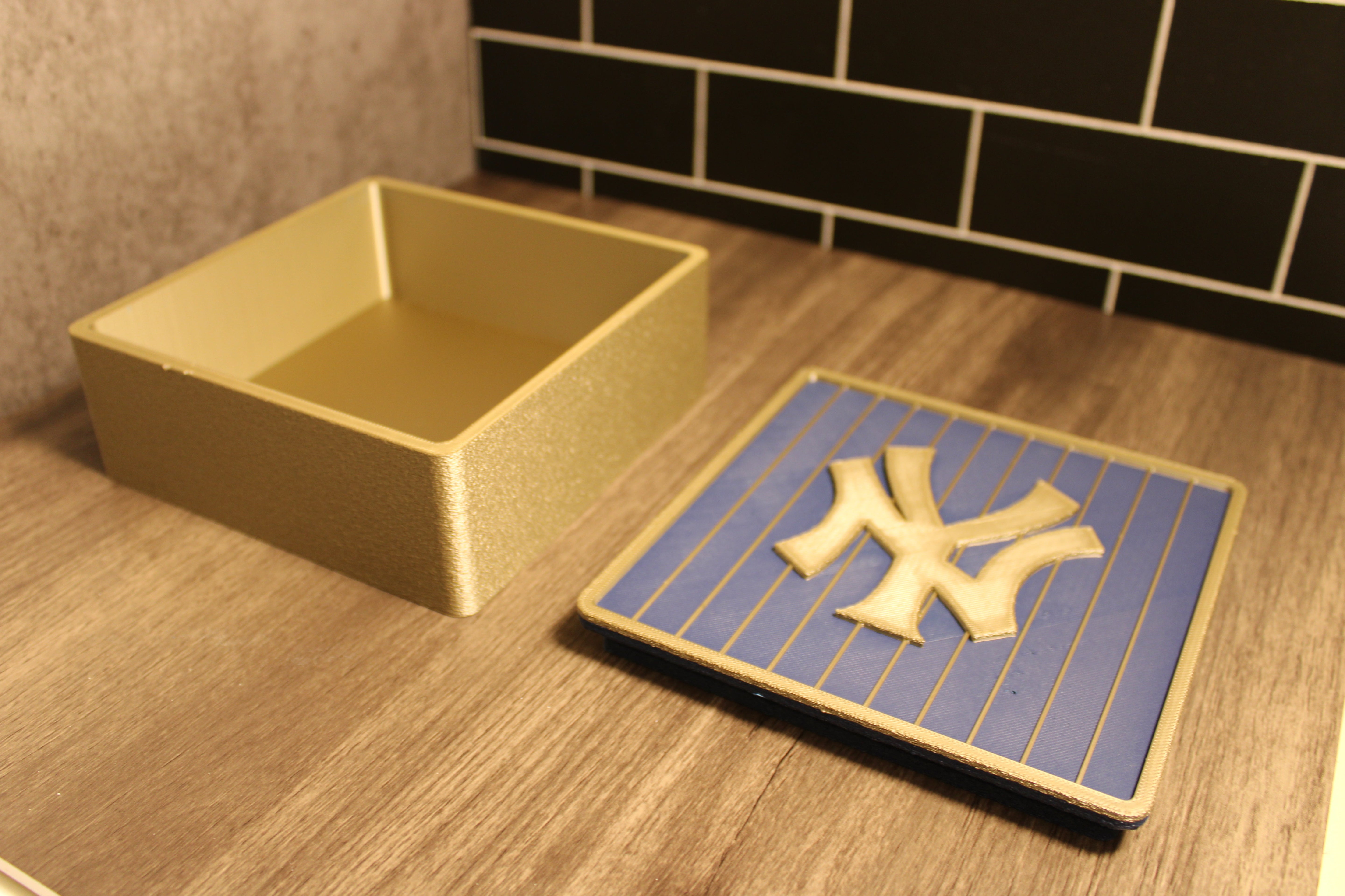 NY Yankees 3D Logo Stash Box. Blue and Iridium Gold Colored. Tiki-Taka3D