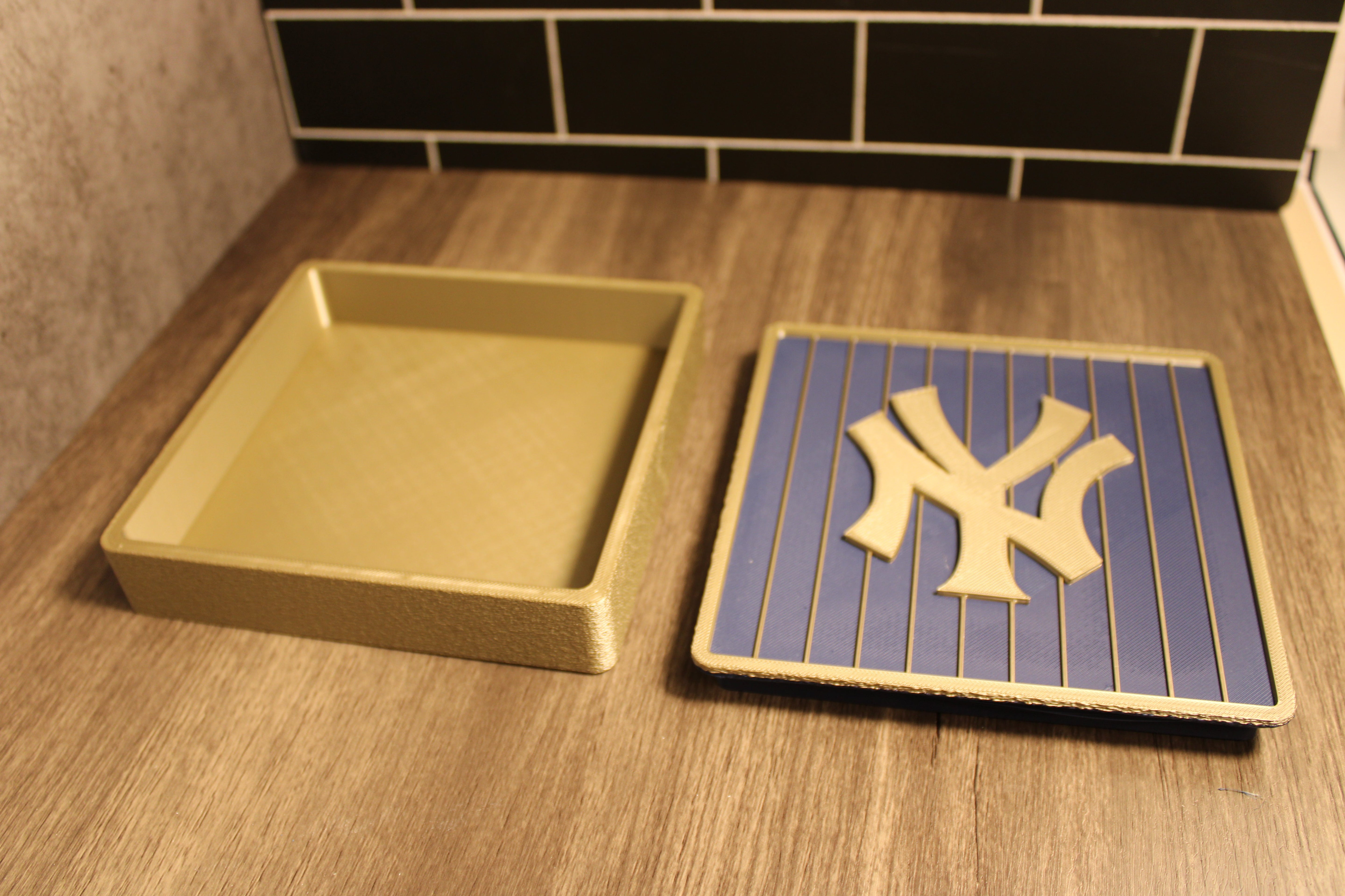 NY Yankees 3D Logo Stash Box. Blue and Iridium Gold Colored. Tiki-Taka3D