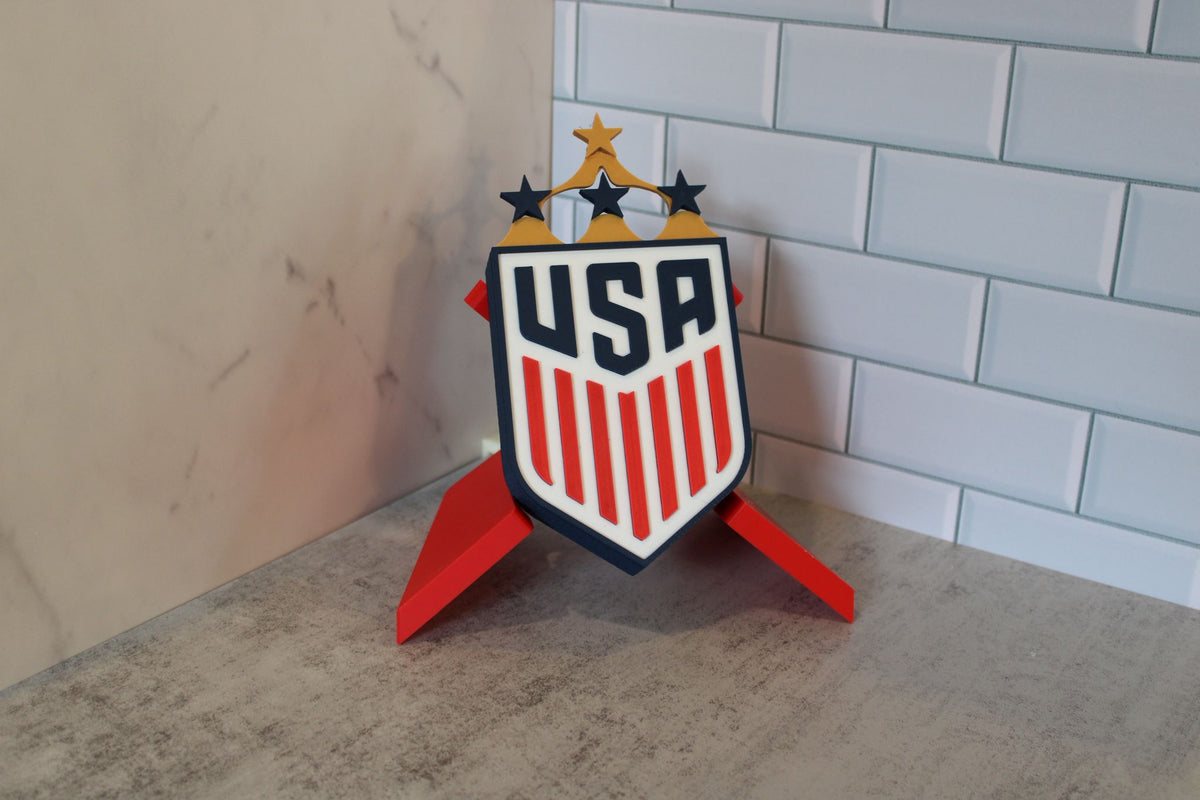 USA Men's National Soccer Team 3D printed decorative plaque with USMNT crest in red white blue