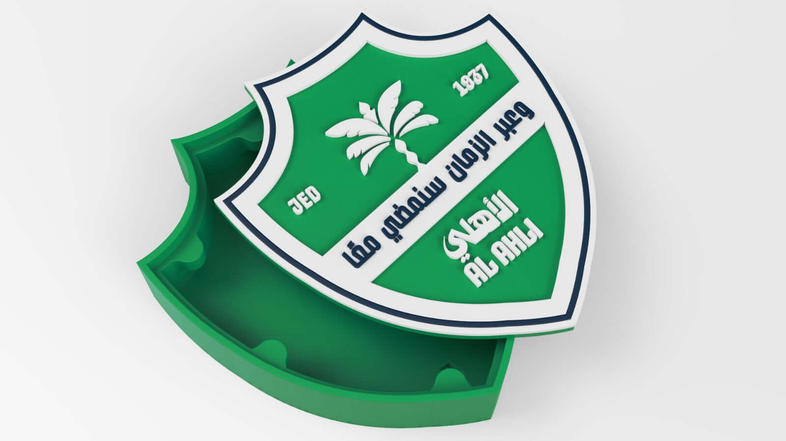3D printed Al-Ahli Saudi FC plaque displaying vibrant green colors and detailed crest design for fans.