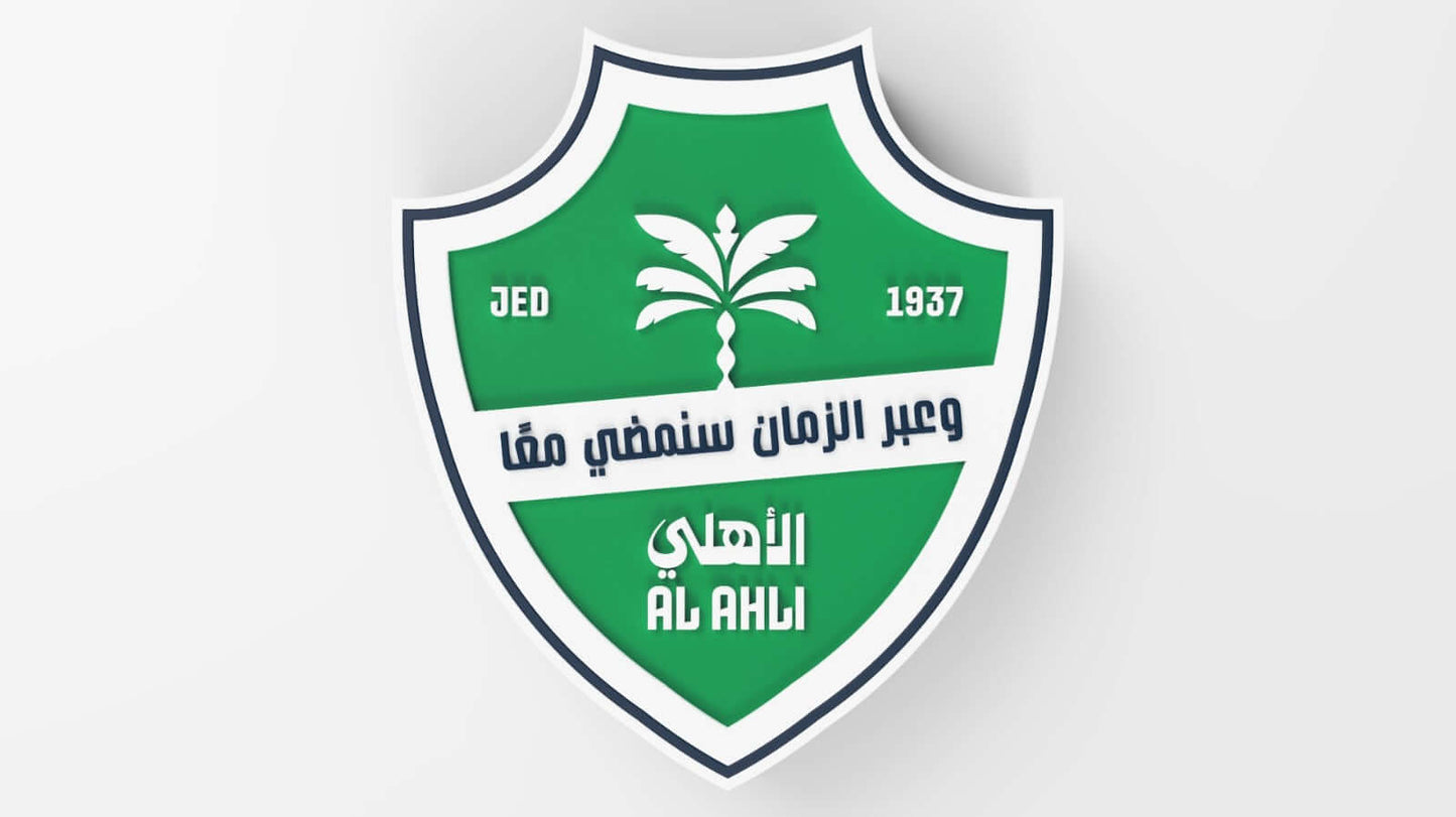 Al-Ahli Saudi FC crest in green and white, showcasing vibrant 3D design, perfect for dedicated fans.