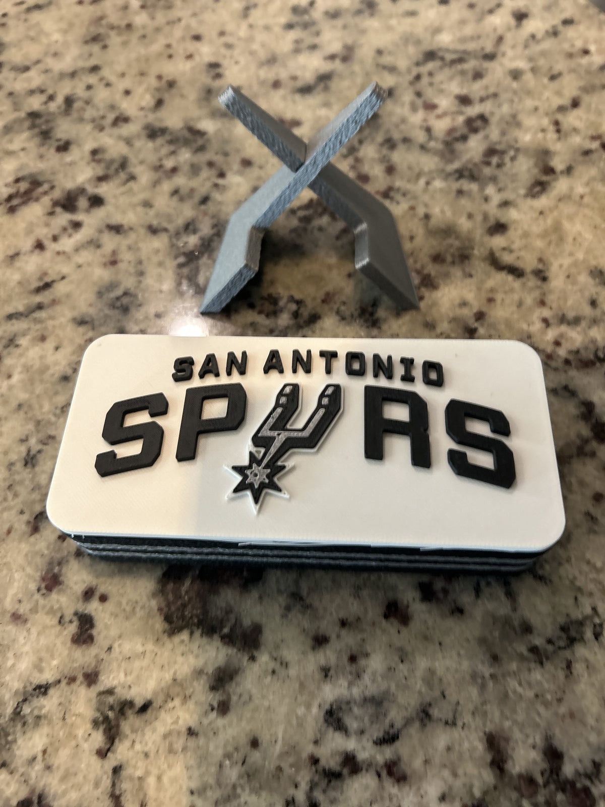 San Antonio Spurs 3D printed roundel and crest display with stand and hidden stash box, personalized NBA basketball fan gift, made in USA