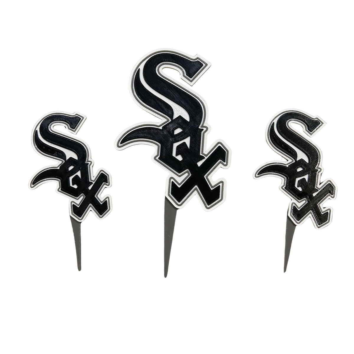 Chicago White Sox 3D printed cake topper and cupcake toppers, food-grade PETG Sox logo, MLB baseball birthday party decoration, made in USA