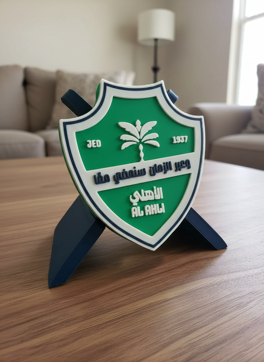 Al-Ahli Saudi FC 3D printed decorative plaque with green and white team crest on desk stand