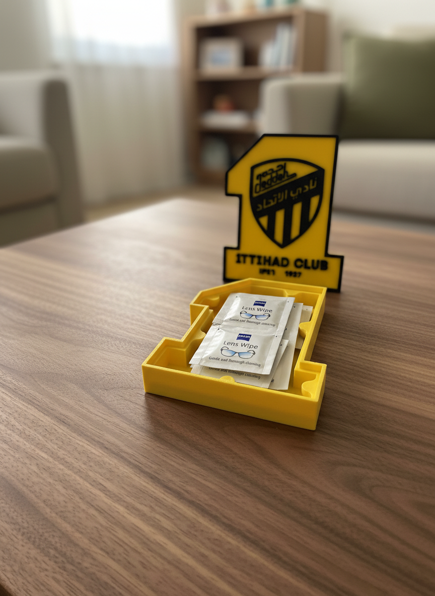 Al-Ittihad Club 3D printed decorative display plaque in yellow and black team colors with built-in stand
