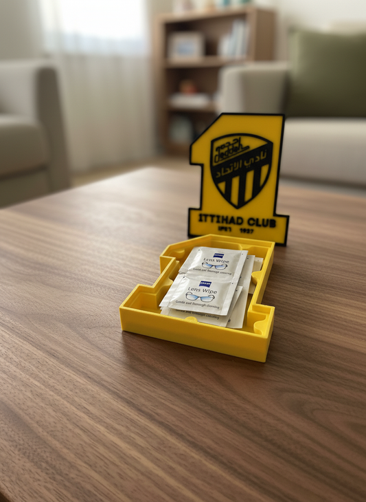 Al-Ittihad Club 3D printed decorative display plaque in yellow and black team colors with built-in stand
