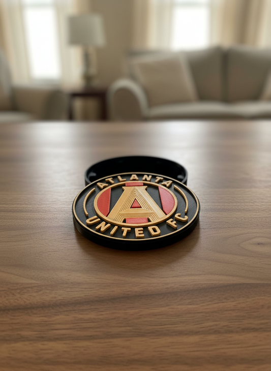 Atlanta United FC fan tribute 3D printed decorative display plaque featuring Five Stripes crest in team colors
