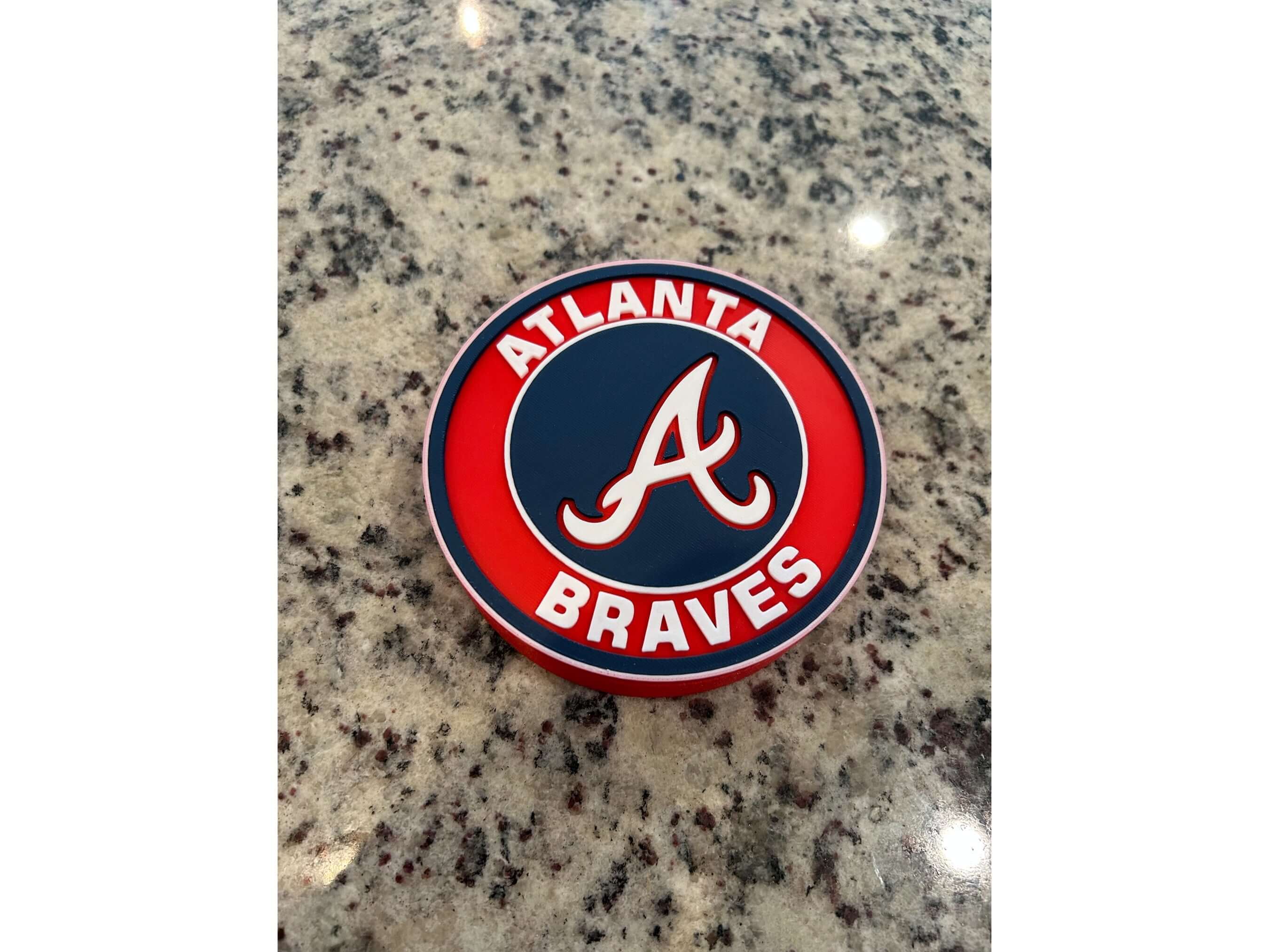 Atlanta Braves 3D printed plaque with vibrant colors showcasing MLB team loyalty, ideal for fans and unique decor.