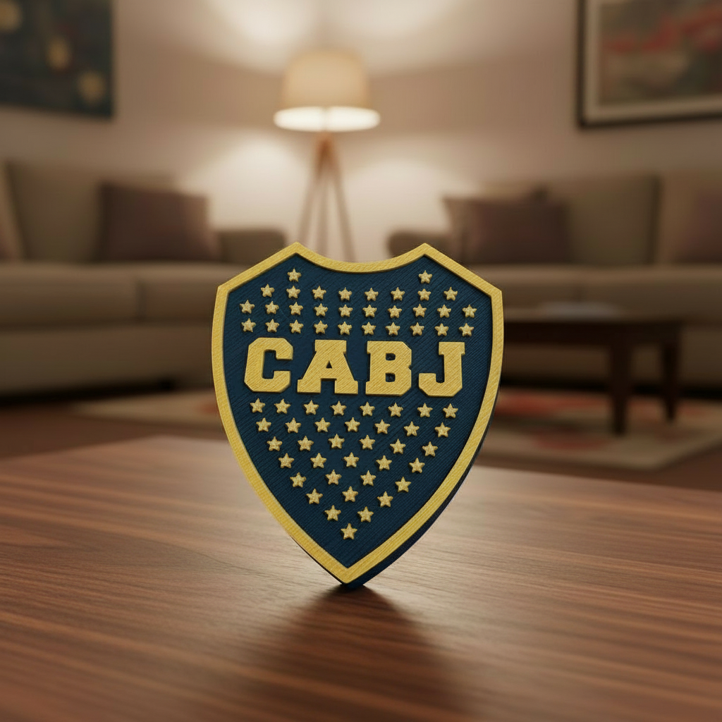 Boca Juniors 3D printed decorative plaque with CABJ shield in navy blue and gold colors