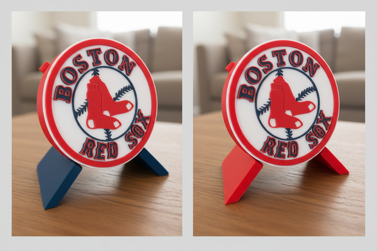 Boston Red Sox 3D printed decorative plaque with team colors and crest on desk stand