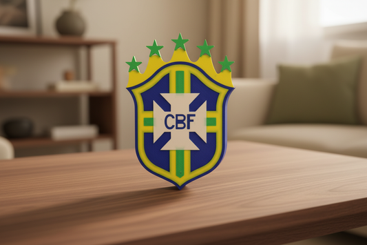 Brazil National Team 3D printed decorative plaque with team colors and crest on desk stand