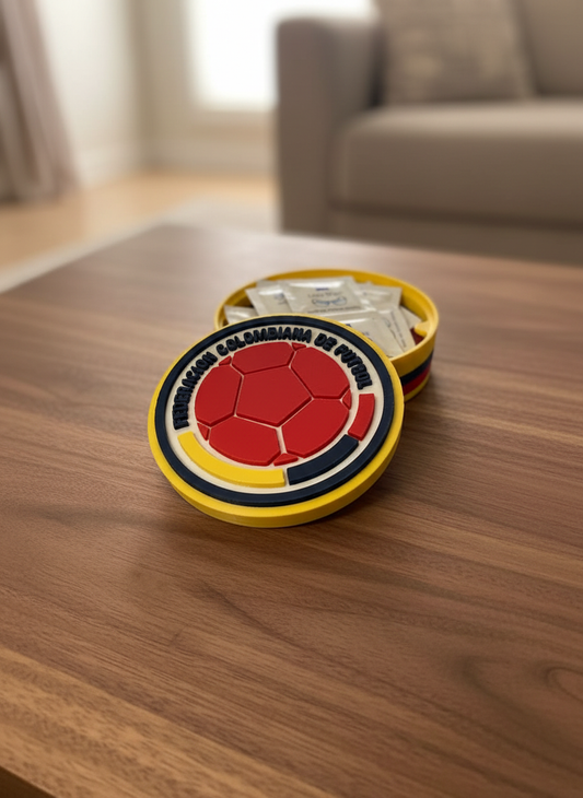 Colombia National Team 3D printed decorative plaque with yellow blue red colors and crest on desk stand