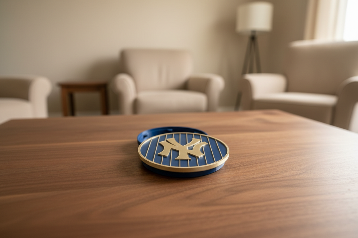 New York Yankees 3D printed logo decorative plaque in blue and iridium gold with desk stand
