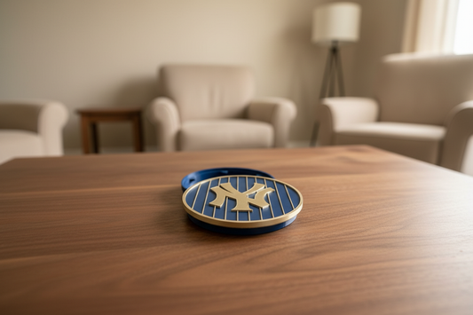 New York Yankees 3D printed logo decorative plaque in blue and iridium gold with desk stand
