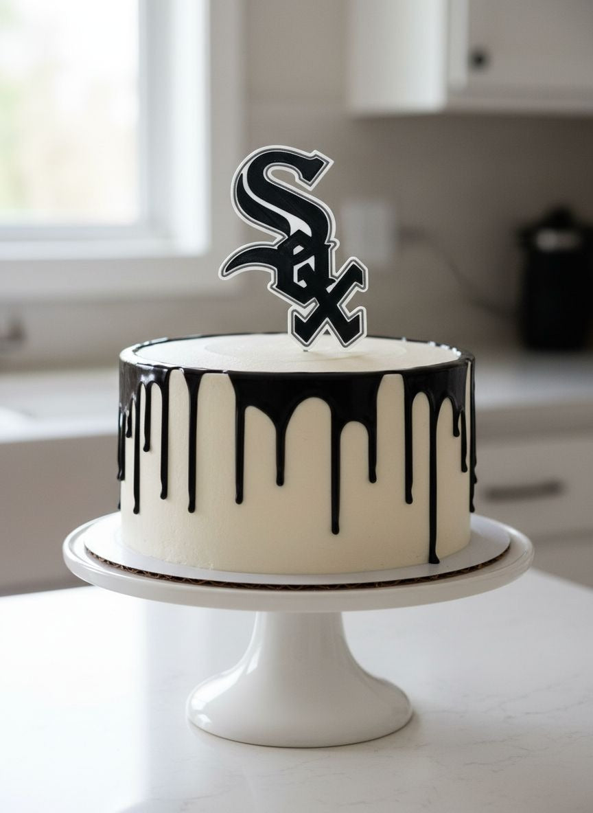 Chicago White Sox 3D printed cake topper and cupcake toppers, food-grade PETG Sox logo, MLB baseball birthday party decoration, made in USA