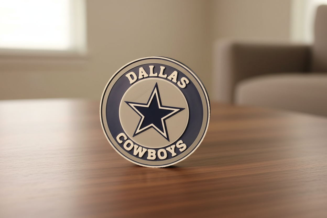 Dallas Cowboys 3D printed display plaque with star logo and built-in stand on desk