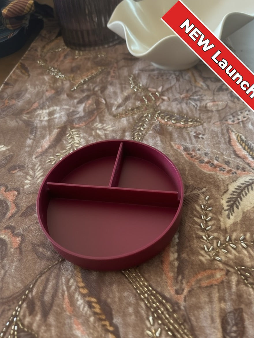 FSU decorative box — divided interior, 3 compartments, garnet
