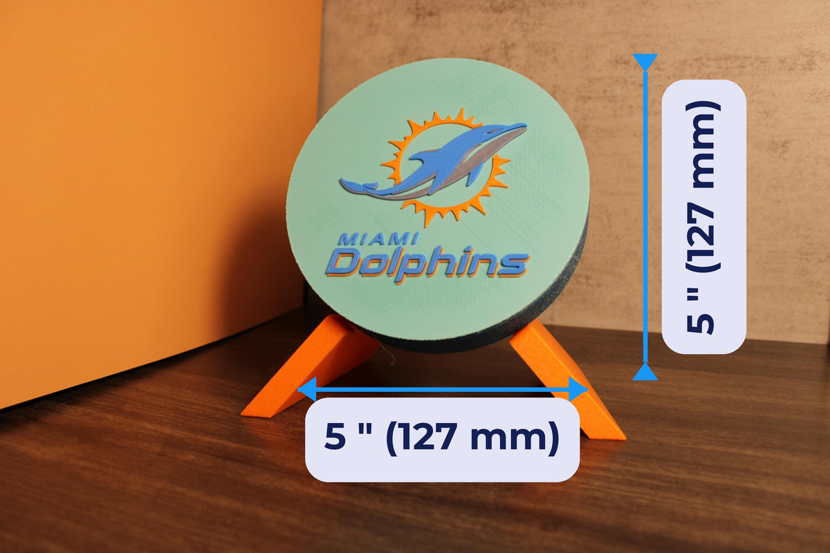 Miami Dolphins 3D printed display size guide — 5 inch (127 mm) diameter, made in USA