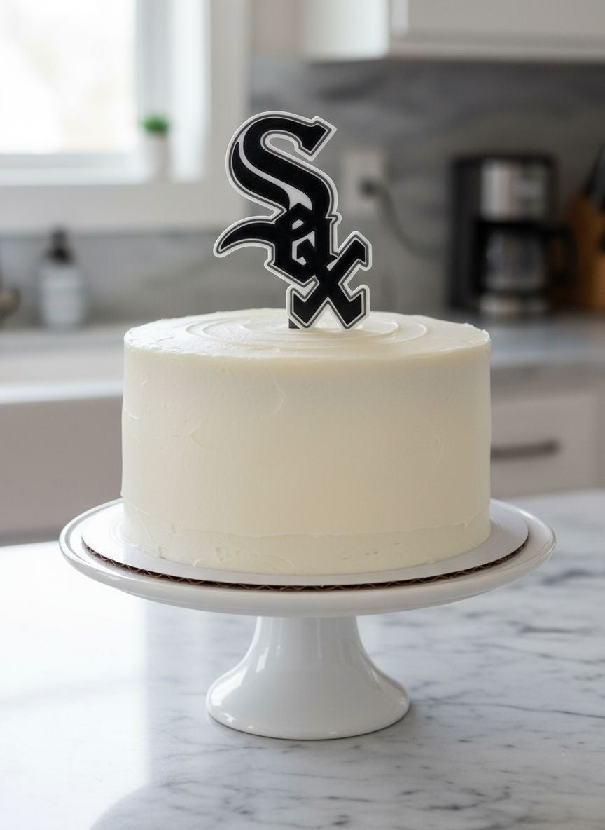 Chicago White Sox 3D printed cake topper and cupcake toppers, food-grade PETG Sox logo, MLB baseball birthday party decoration, made in USA