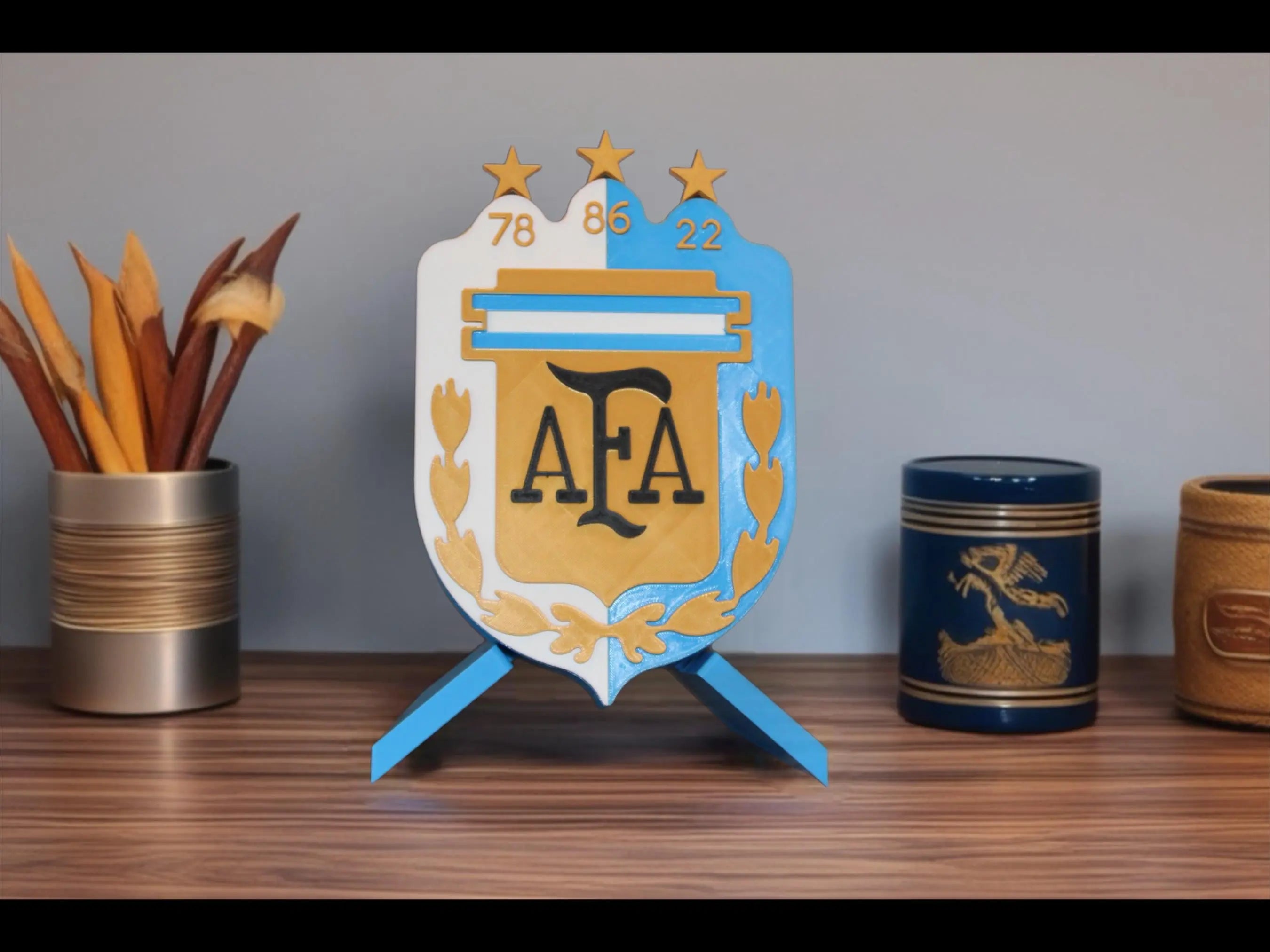 Argentina 3D Printed Emblem – Tribute to 3 World Titles for Albiceleste Fans Tiki-Taka3D
