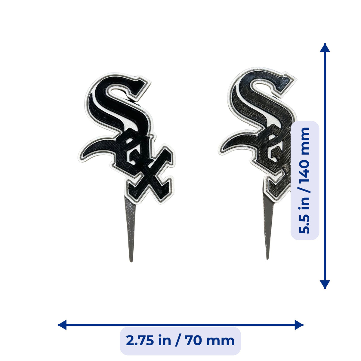 Chicago White Sox 3D printed cake topper and cupcake toppers, food-grade PETG Sox logo, MLB baseball birthday party decoration, made in USA