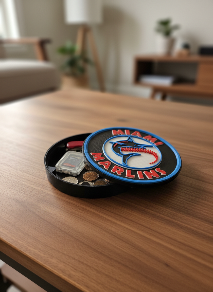 Florida Marlins 3D printed decorative display plaque with teal silver team colors and built-in stand