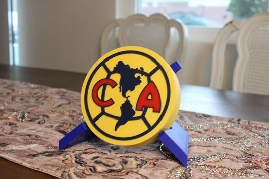 Club América fan tribute 3D printed display plaque with team colors and crest on desk stand