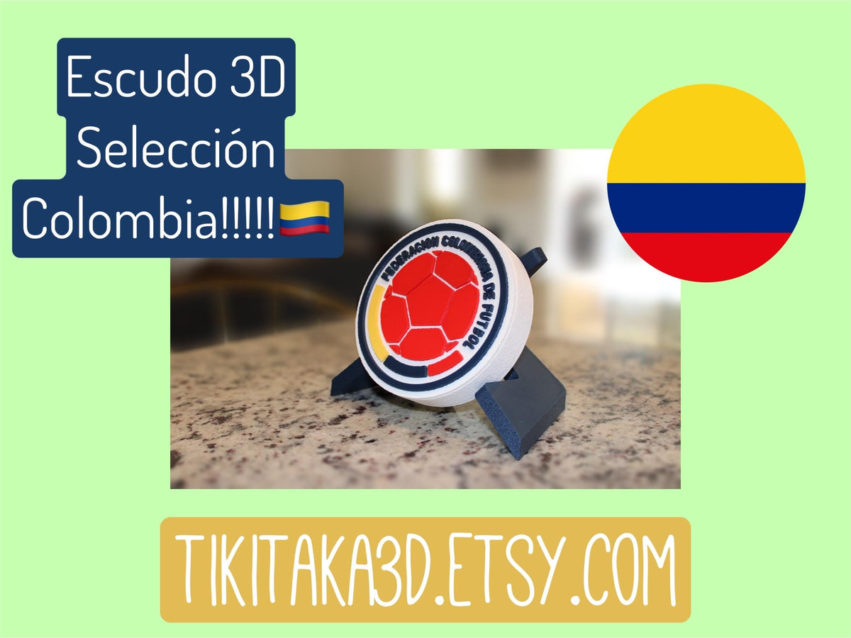 3D printed Colombia soccer team tribute display plaque with yellow blue red colors and crest
