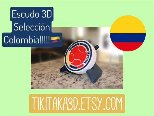 3D printed Colombia soccer team tribute display plaque with yellow blue red colors and crest