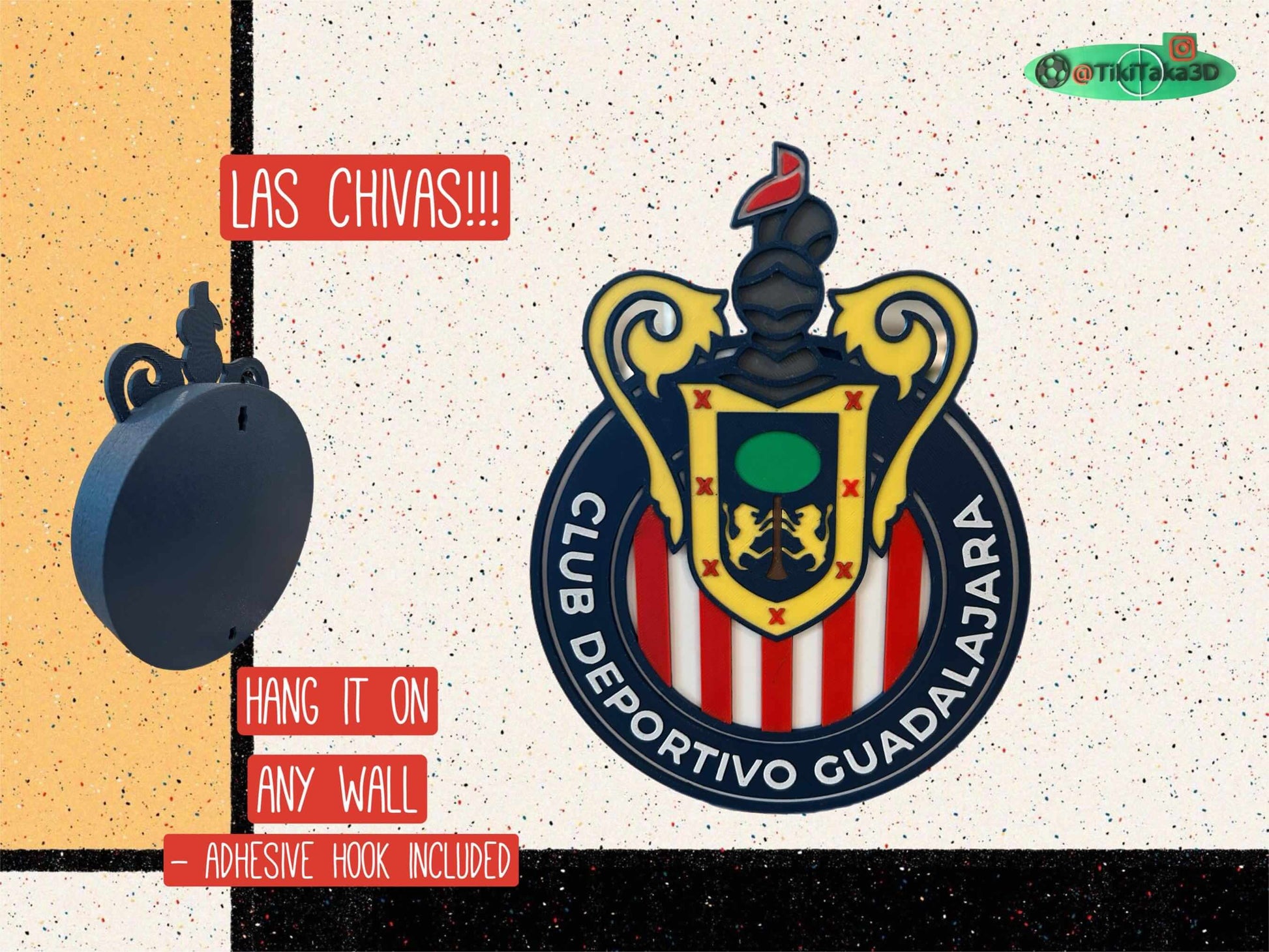 Club Deportivo Guadalajara Las Chivas wall plaque with adhesive hook, perfect for displaying soccer pride at home.