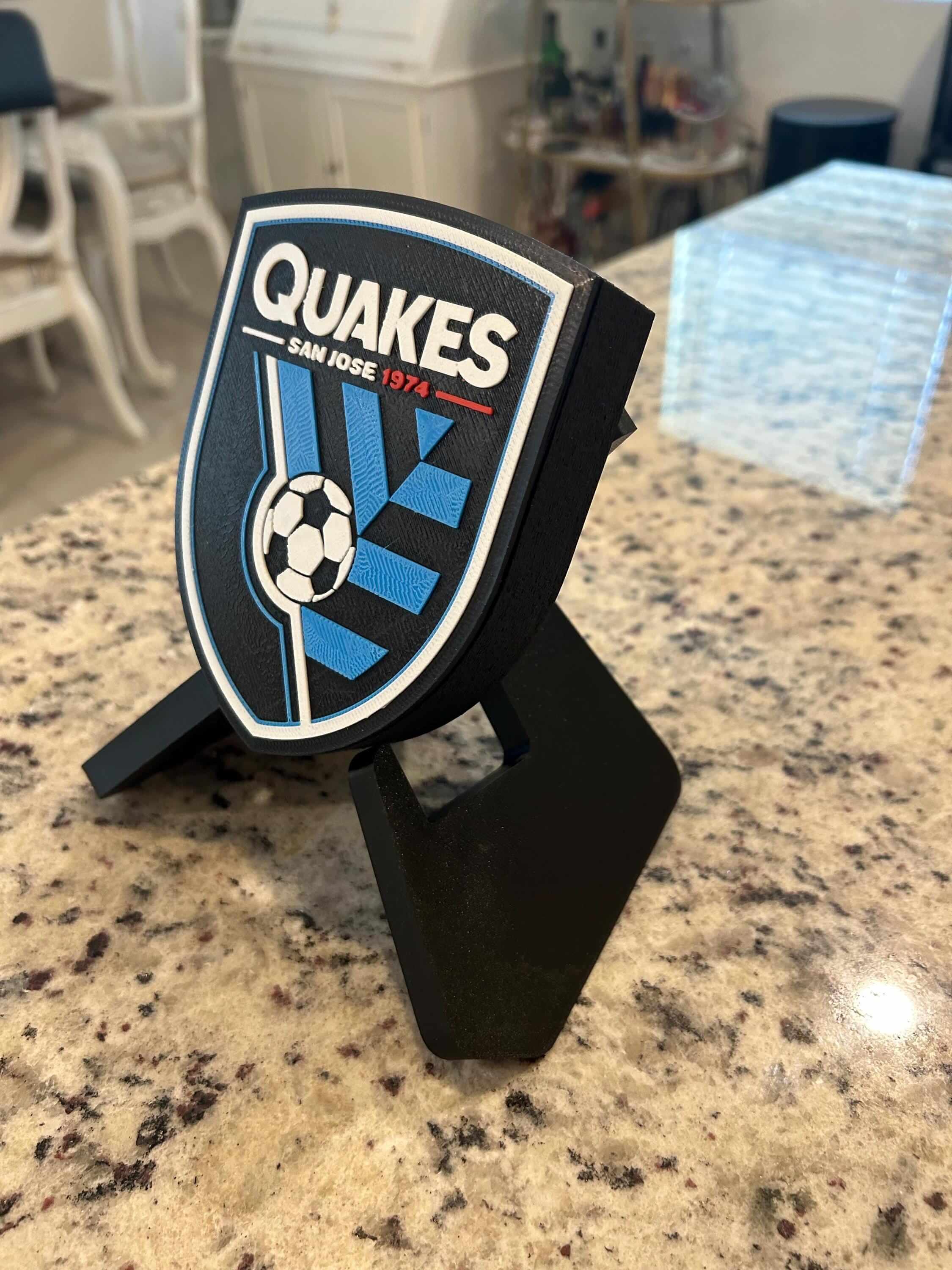 San Jose Earthquakes 3D printed plaque, vibrant colors, unique decoration for soccer fans.