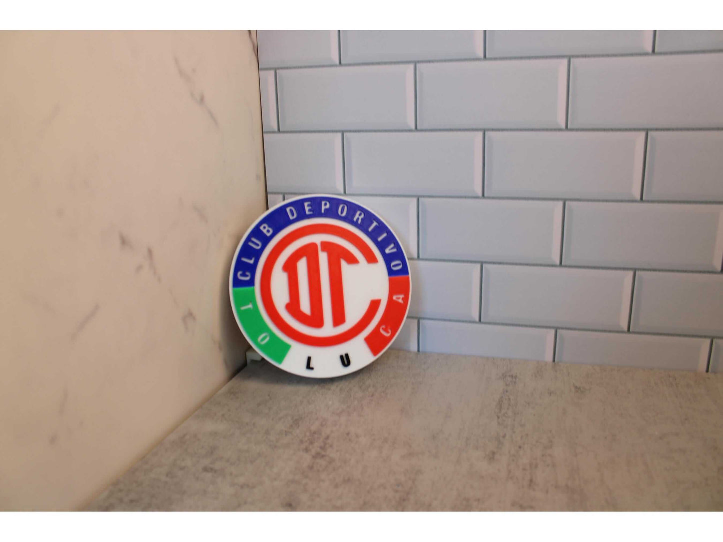 Deportivo Toluca FC 3D plaque showcasing vibrant club colors and logo, perfect for soccer fans and home decor.