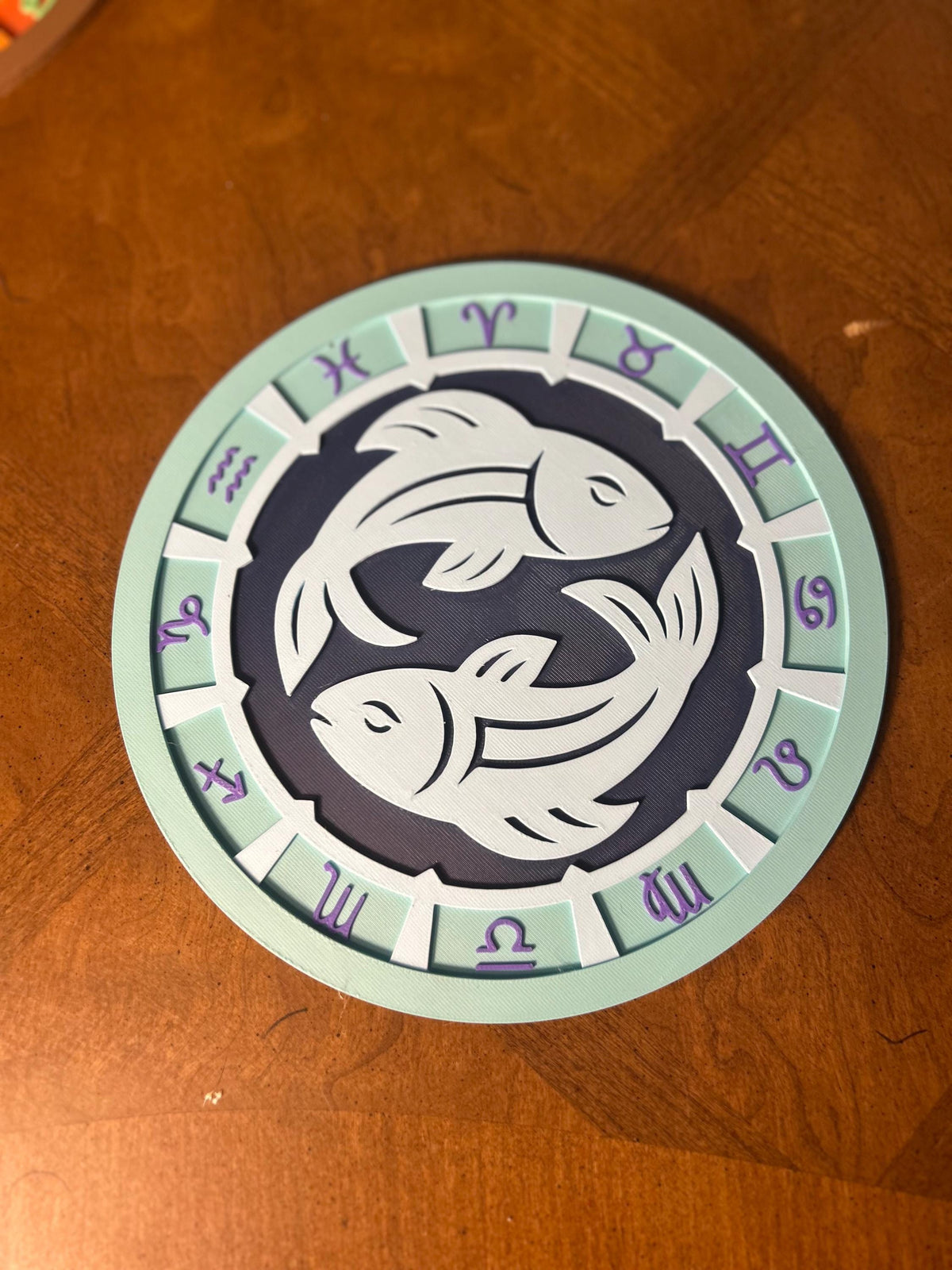 3D Printed Pisces Zodiac Wall Art, Personalized Celestial Medallion, Astrology Decor