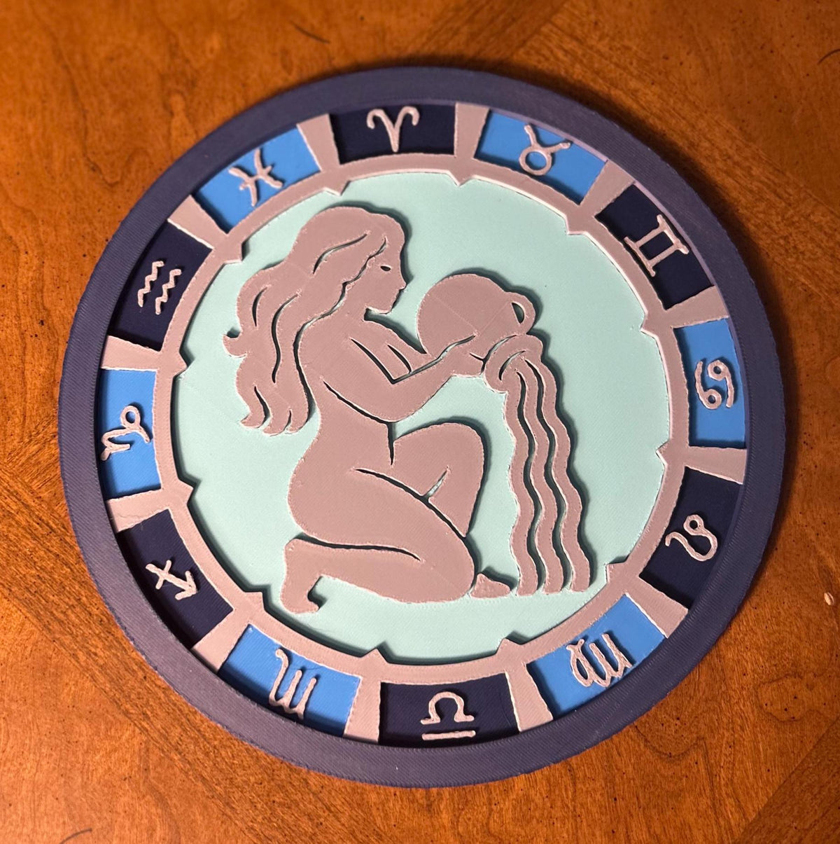 Personalized Aquarius Zodiac Medallion, 3D Printed Celestial Wall Art