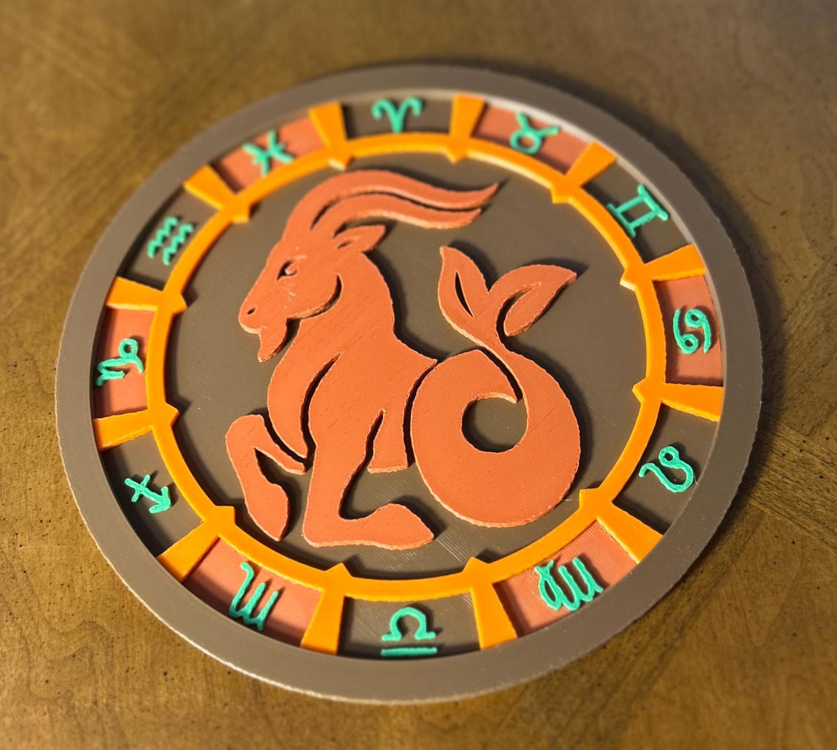 Personalized Capricorn Zodiac Wall Art, 3D-Printed Celestial Medallion (PLA)