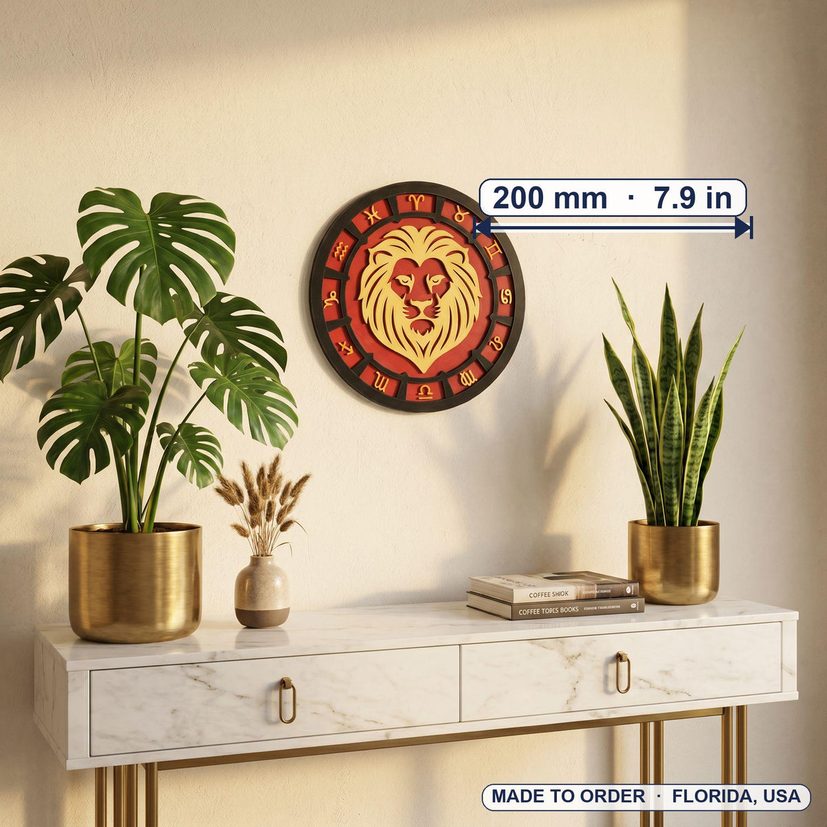 3D Printed Leo Zodiac Medallion, Personalized Celestial Wall Art