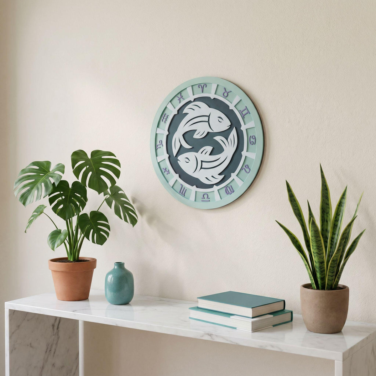 3D Printed Pisces Zodiac Wall Art, Personalized Celestial Medallion, Astrology Decor